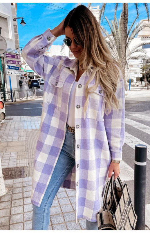 Women'S Long Plaid Shirt, Large Coat - Image 12