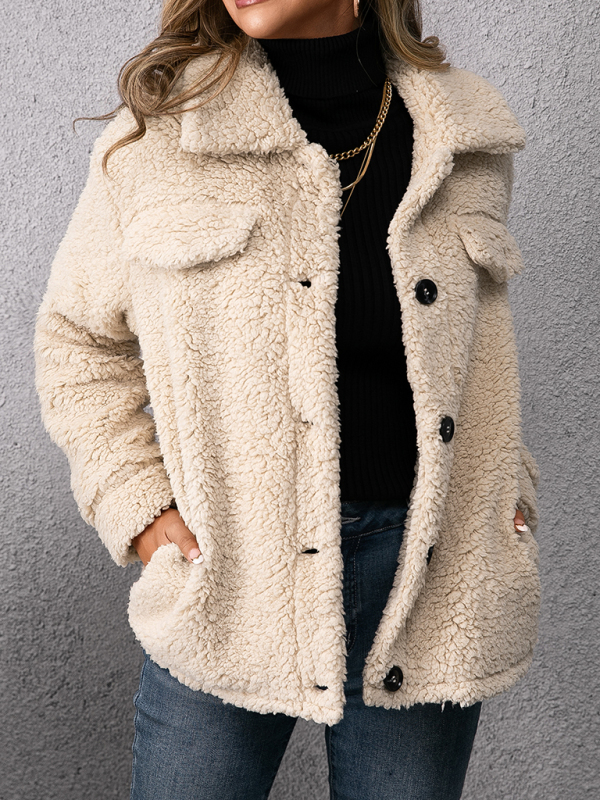 Loose Casual Lapel Plush Jacket Lamb Fleece Coat - Image 5