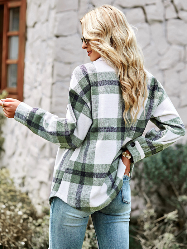 Women's Plaid long sleeve shirt casual coat - Image 12