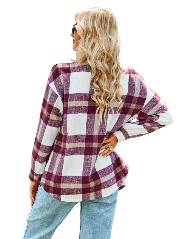 Women's Plaid long sleeve shirt casual coat - Image 15