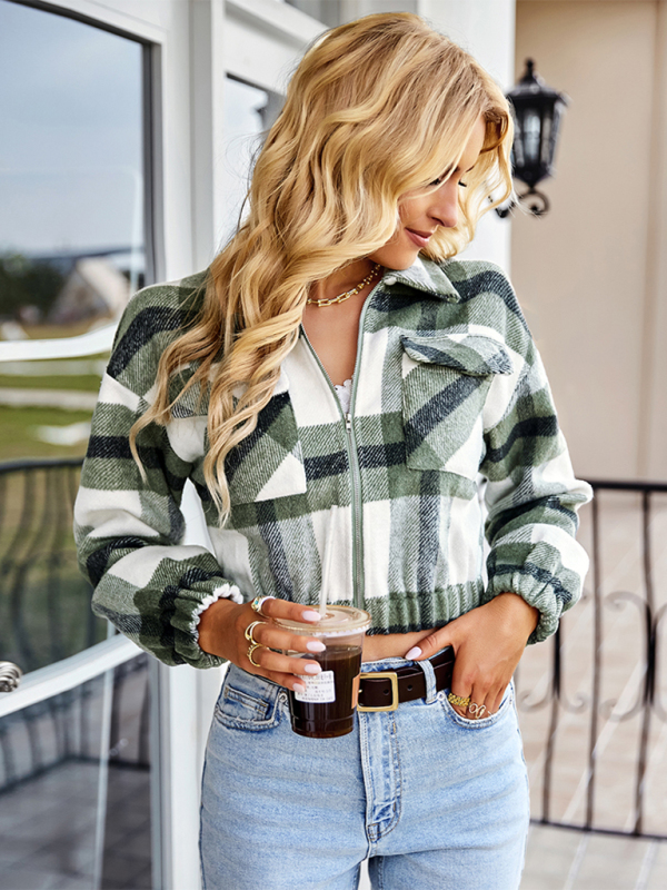 Women's casual holiday Plaid Long Sleeve Jacket - Image 3