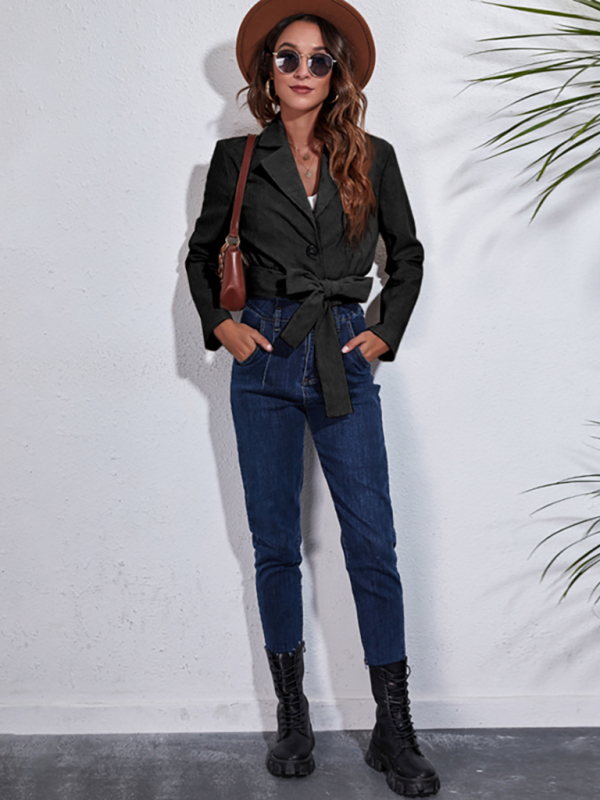 Women's suit collar corduroy jacket autumn winter long sleeve short coat - Image 5