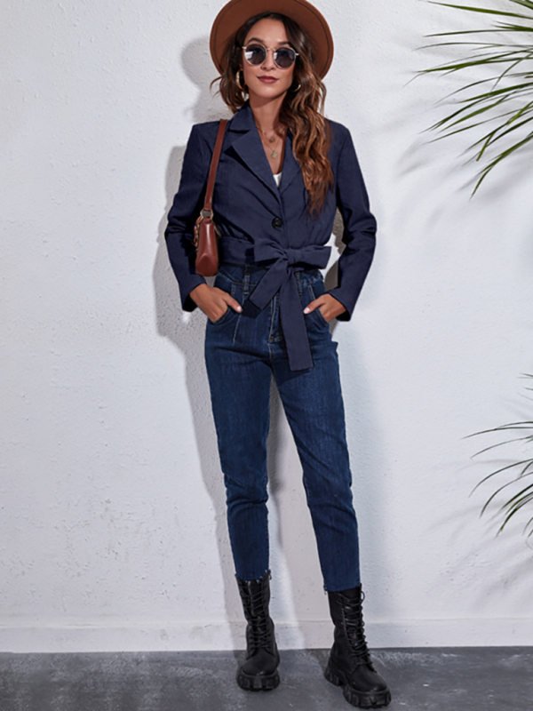 Women's suit collar corduroy jacket autumn winter long sleeve short coat - Image 11