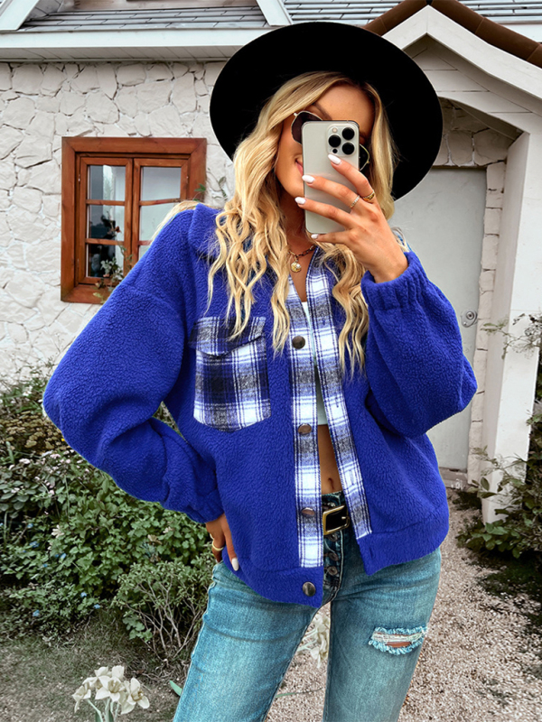 Plaid Lapel Collar Women's Casual Jacket - Image 4