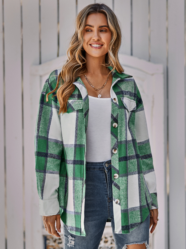 Women's single breasted casual plaid belt jacket - Image 3