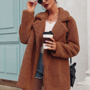 Autumn and winter fashion suit collar grain fleece long-sleeved women's top coat