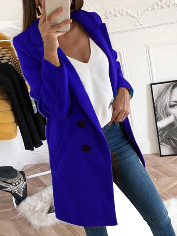 Double-breasted solid color European and American suit collar slim fit women's windbreaker - Image 3