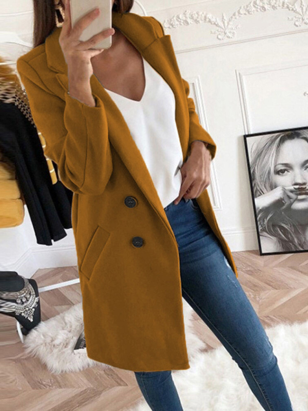 Double-breasted solid color European and American suit collar slim fit women's windbreaker - Image 2