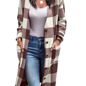 Women'sCasual Check Print Pocket Jacket