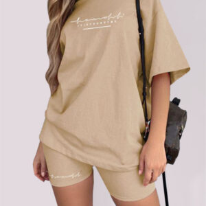 New letter printing fashion loose thin T-shirt casual sports two-piece suit