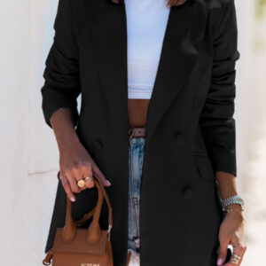 Women's fashion autumn and winter long-sleeved double-breasted suit collar jacket