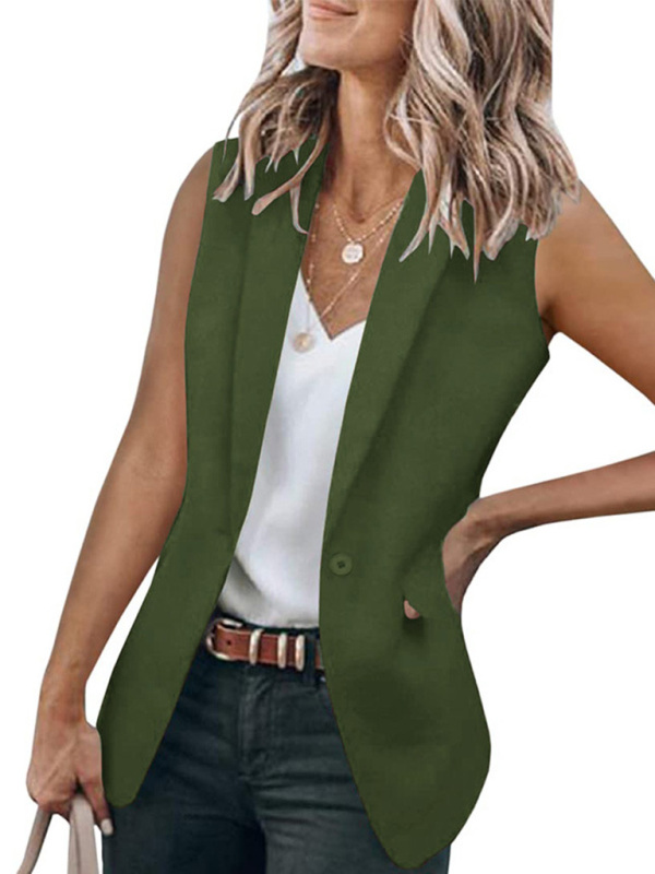 New temperament sleeveless suit jacket solid color suit collar loose cardigan women's clothing - Image 9