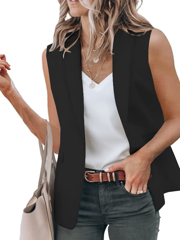New temperament sleeveless suit jacket solid color suit collar loose cardigan women's clothing - Image 6