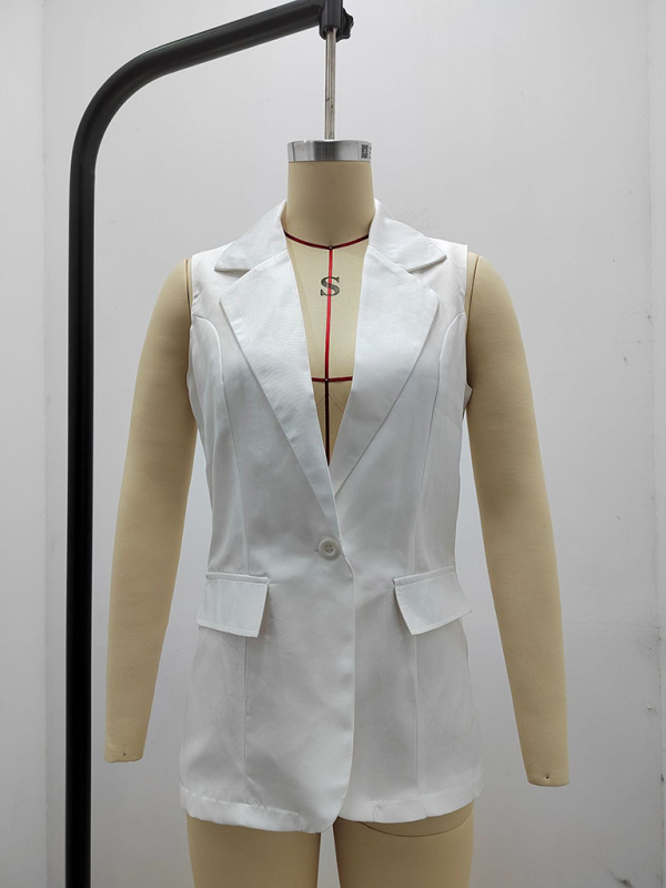 New temperament sleeveless suit jacket solid color suit collar loose cardigan women's clothing - Image 4