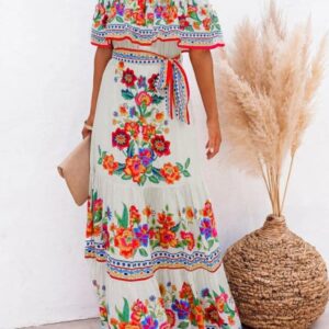 New one-shoulder printed long swing dress
