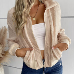 New fashion women's solid color long-sleeved lapel sherpa jacket