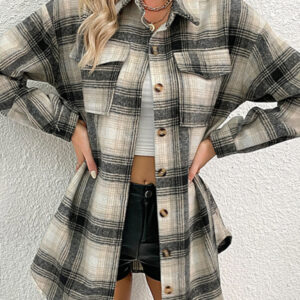 New Ladies Casual Long Plaid Shirt Jacket