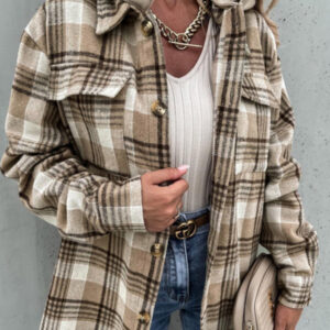 Women's Coat Fashion Hooded Wool Plaid Shirt Coat