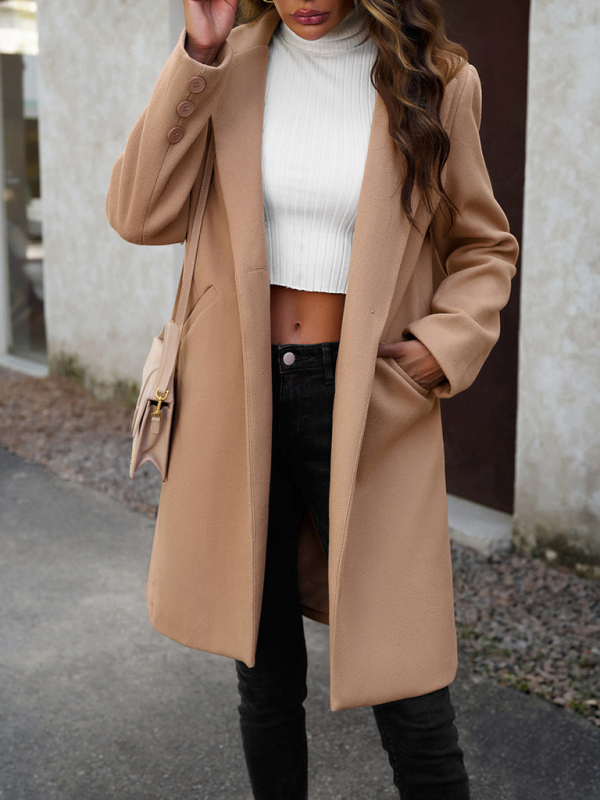 Women's fashion woolen coat solid color temperament commuter cardigan coat - Image 10