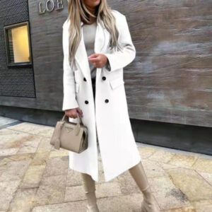 women's long sleeve suit collar double breasted woolen coat coat