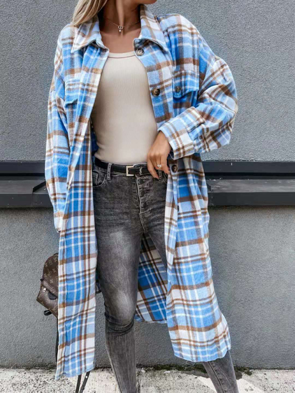 women's casual long plaid shirt jacket - Image 2