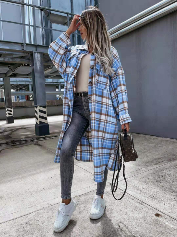 women's casual long plaid shirt jacket - Image 10