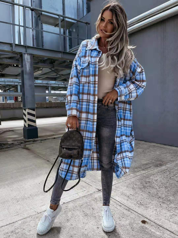 women's casual long plaid shirt jacket - Image 9