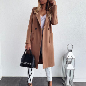 New autumn and winter solid color long-sleeved double pocket suit collar woolen jacket