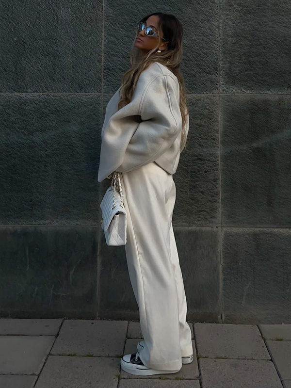 New woolen cardigan jacket fan-shaped buttonless placket design thickened women's jacket - Image 3