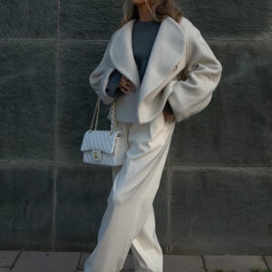 New woolen cardigan jacket fan-shaped buttonless placket design thickened women's jacket