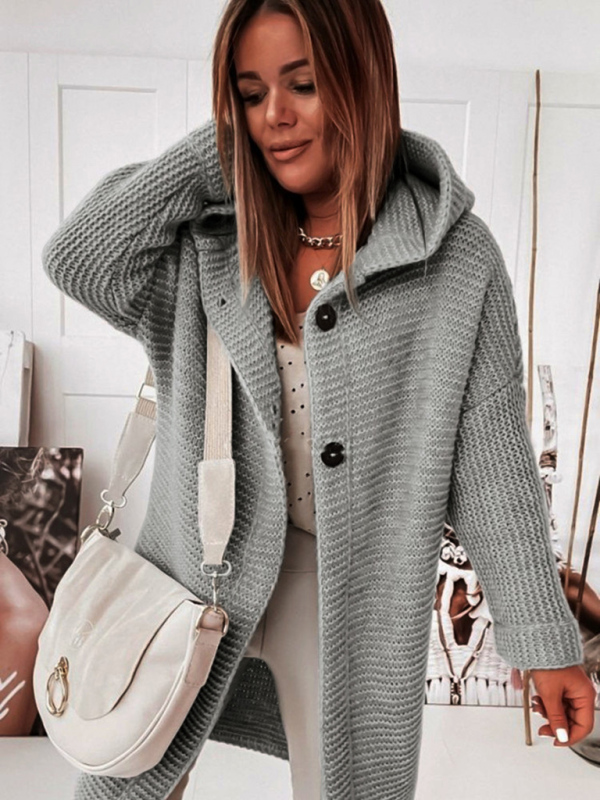 women's loose hooded sweater cardigan sweater - Image 8