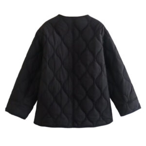 Women's fashionable round neck loose rhombus cotton coat with extended thread