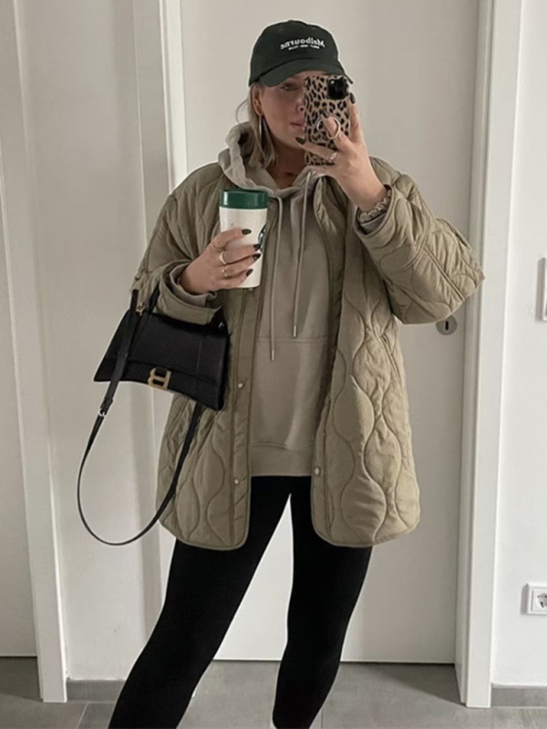 Women's fashionable round neck loose rhombus cotton coat with extended thread - Image 6