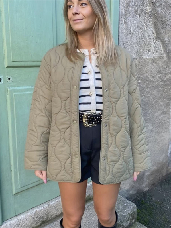 Women's fashionable round neck loose rhombus cotton coat with extended thread - Image 3