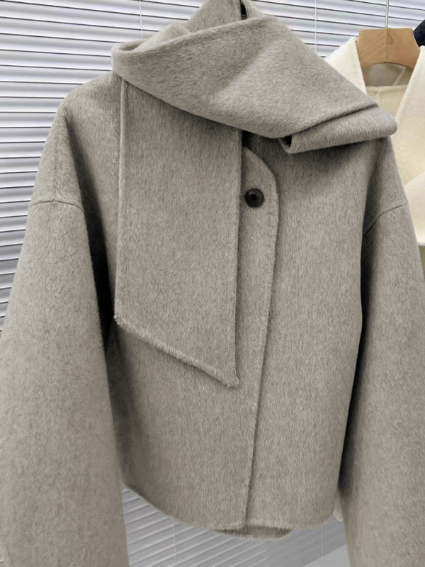 Women's short double-sided cashmere coat with scarf - Image 8