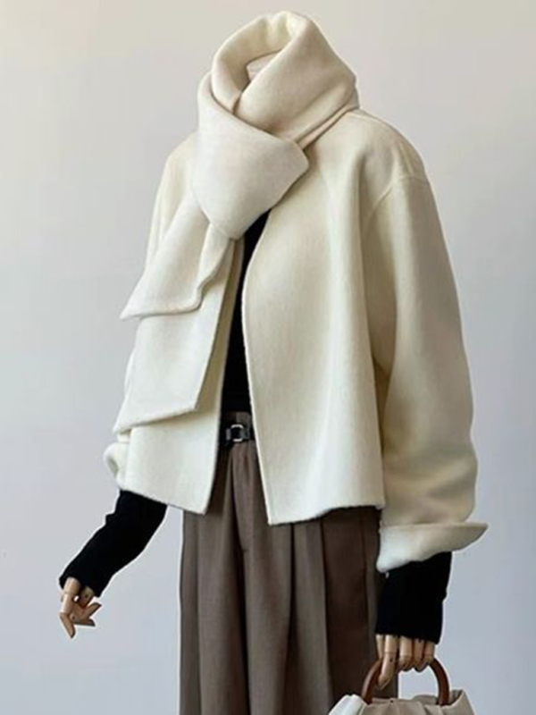 Women's short double-sided cashmere coat with scarf - Image 4