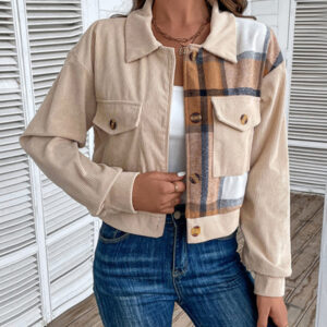 Women's Color Block Plaid Short Jacket