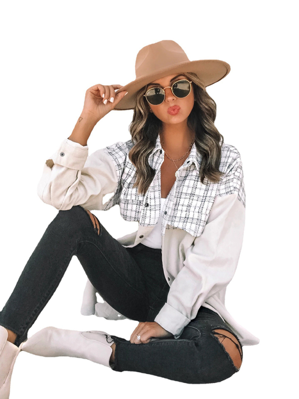 New style casual lapel long sleeve pocket plaid corduroy women's jacket - Image 3