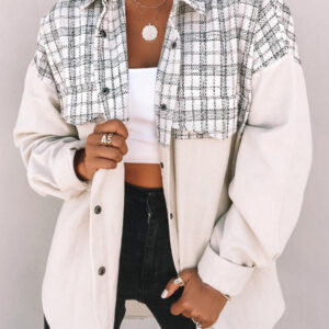 New style casual lapel long sleeve pocket plaid corduroy women's jacket