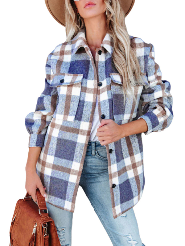 Women's Autumn and Winter Plaid Brushed Lapel Jacket - Image 6
