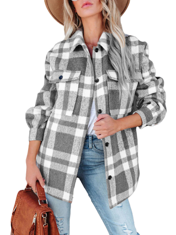 Women's Autumn and Winter Plaid Brushed Lapel Jacket - Image 7