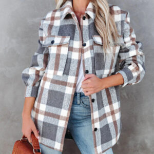 Women's Autumn and Winter Plaid Brushed Lapel Jacket