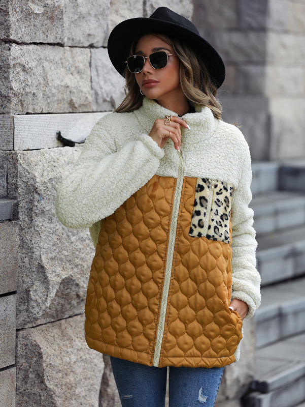 Women's Plush Quilted Zip Stand Collar Jacket - Image 7