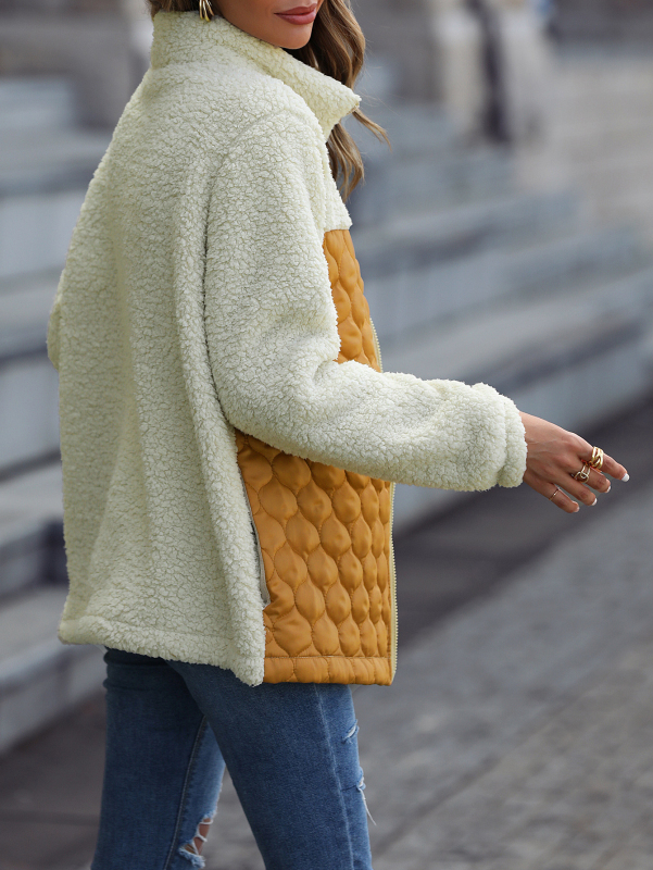 Women's Plush Quilted Zip Stand Collar Jacket - Image 8