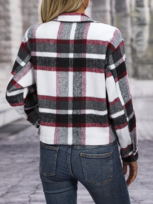 Women's short casual plaid button coat - Image 13