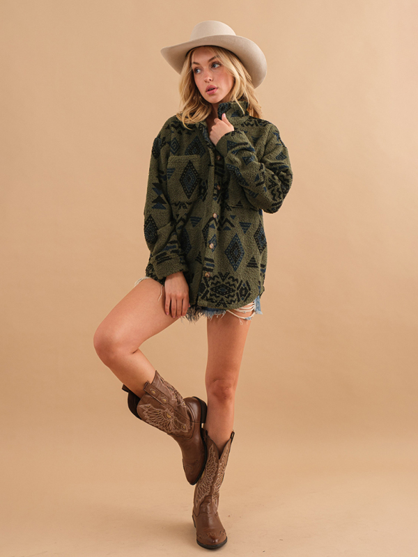 Women's autumn and winter plush lapel long sleeve jacket - Image 2