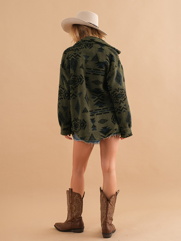 Women's autumn and winter plush lapel long sleeve jacket - Image 4