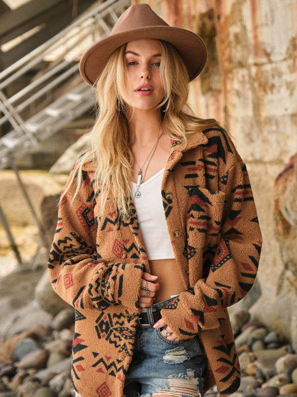 Women's autumn and winter plush lapel long sleeve jacket - Image 8