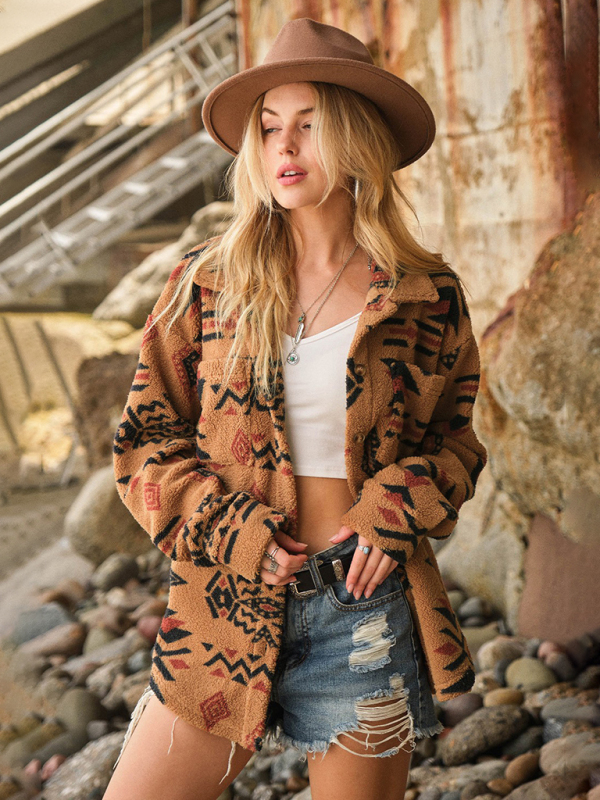 Women's autumn and winter plush lapel long sleeve jacket - Image 5