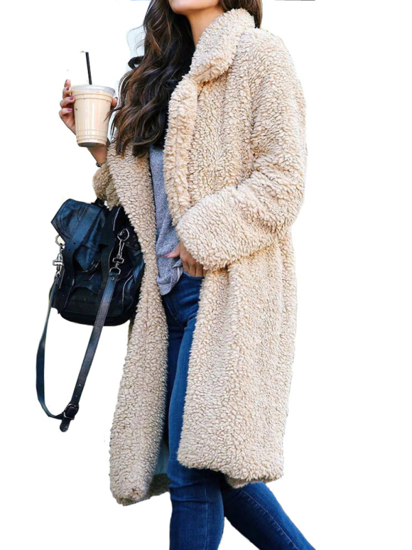 Women's loose long sleeve lapel plush jacket - Image 13